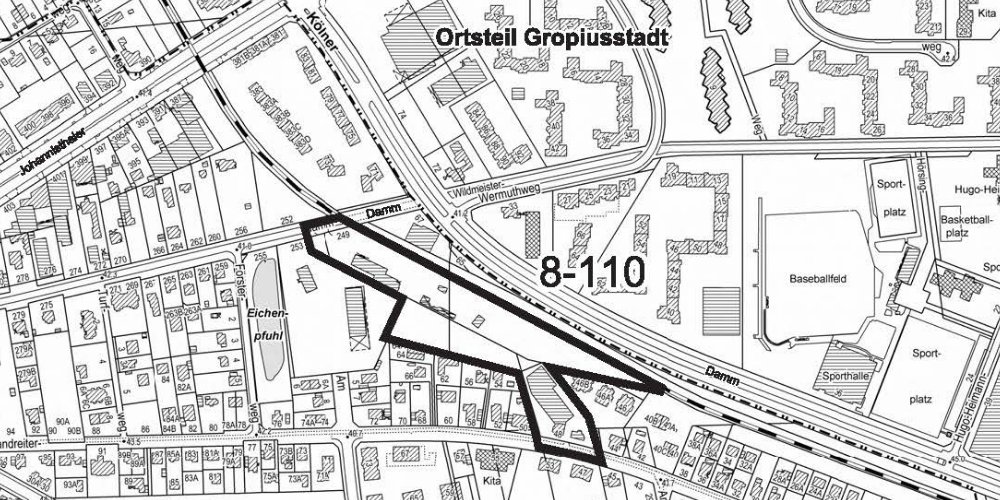 Karte auf der der betroffenen Bereich markiert ist
