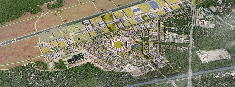 Darstellung der zukünftigen Urban Tech Republic aus der Vogelperspektive