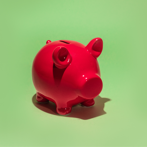 rotes Sparschwein auf grünem Hintergrund