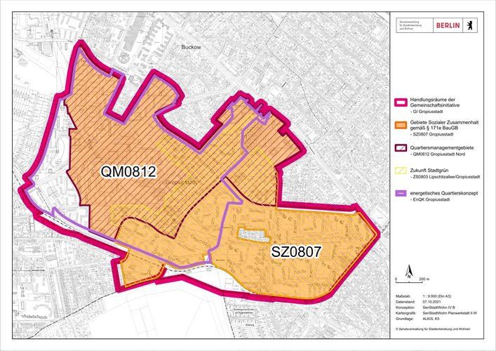 Karte mit den Gebietskulissen in der Gropiusstadt.