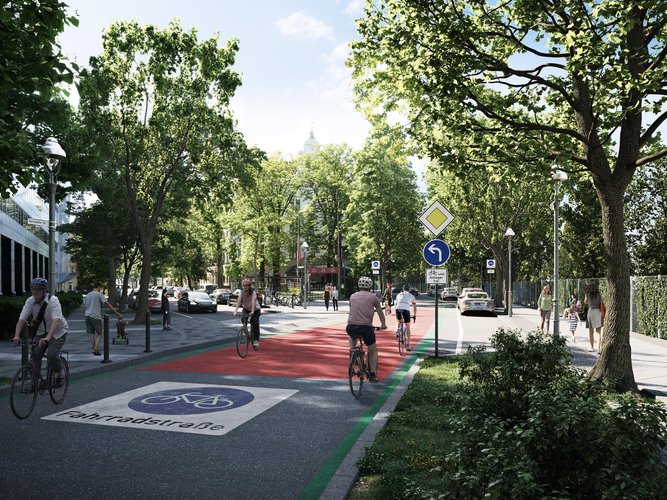 Visualisierung einer Fahrradstraße mit Radfahrenden
