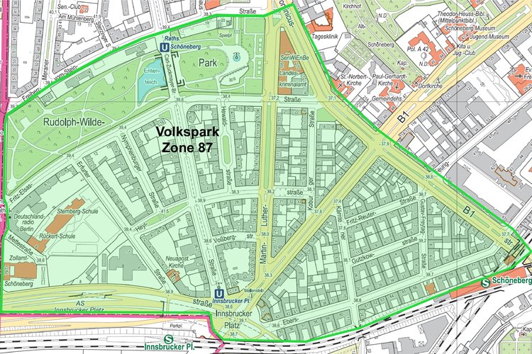 Karte der Parkzone 87 am Volkspark