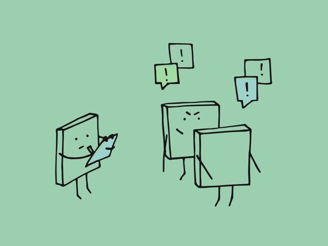 Illustration von Kacheln die sich befragen