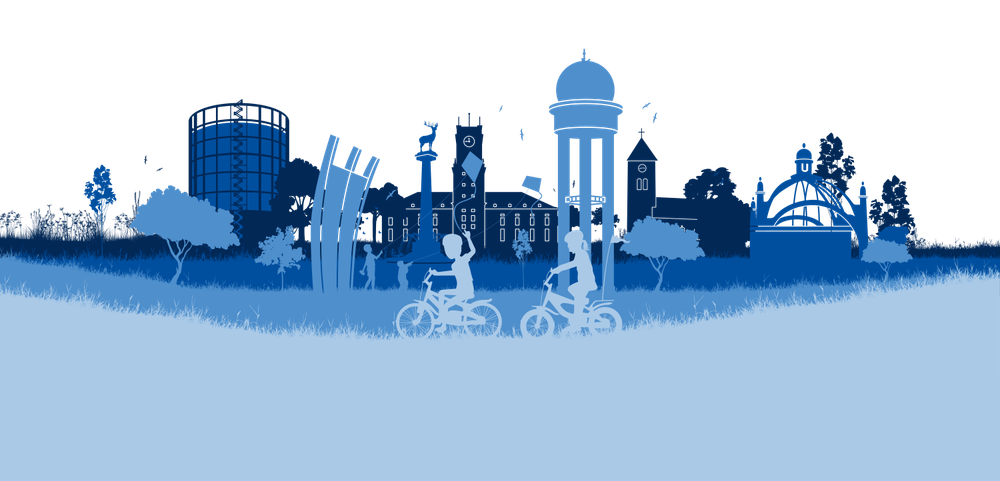 Skyline des Bezirks Tempelhof-Schöneberg in blau