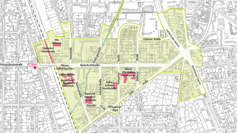 Plan zum Fördergebiet Lichtenrade Bahnhofstraße