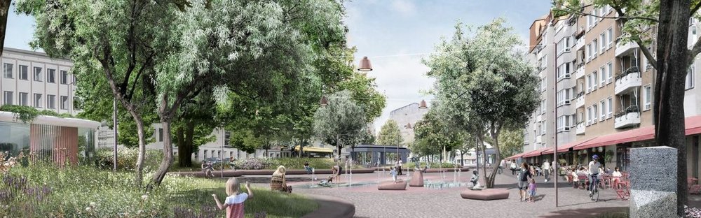 Idee: Franz Neumannplatz mit vielen Bäumen und Sitzgelegenheiten