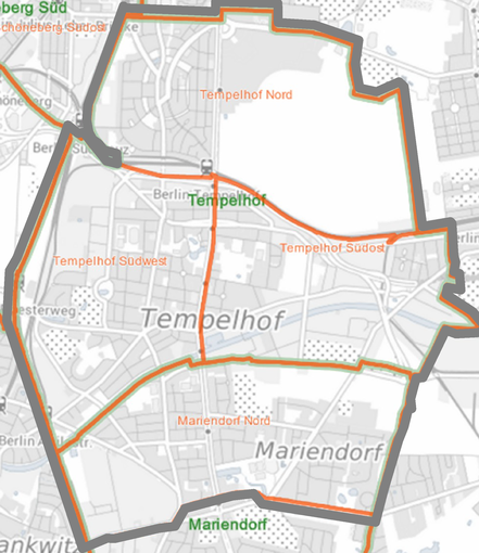 Karte Geltungsbereich der BEP Fortschreibung Tempelhof / Mariendorf Nord