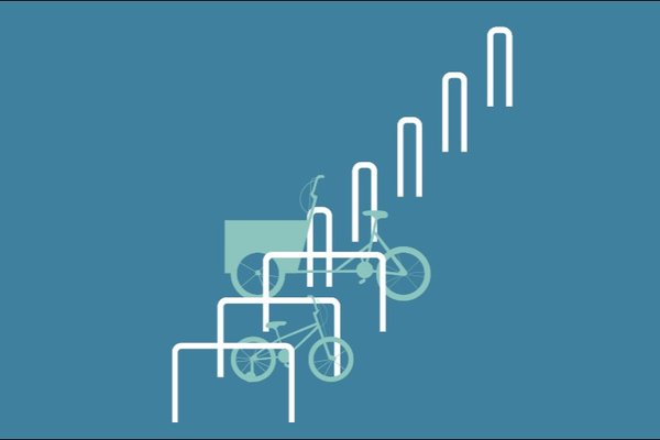 Grafik mit mehreren Fahrradständern und zwei stilisierten Fahrrädern