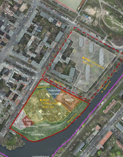 Luftbild Untersuchungsgebiet mit vorhandenen Nutzungen & Eigentumsverhältnissen