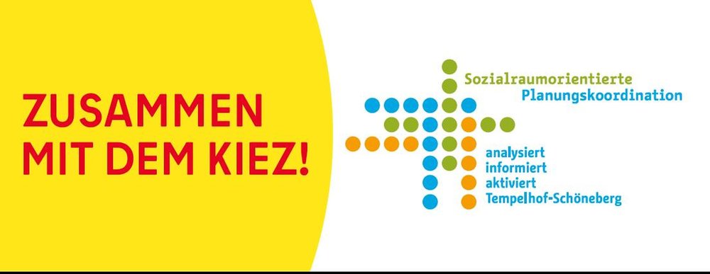 Slogan Zusammen mit dem Kiez ergänzt durch das Logo der OE SPK