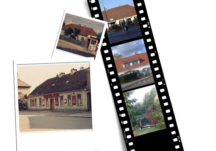 Kollage aus historischen und aktuellen Aufnahmen vom Ortskern Rudow