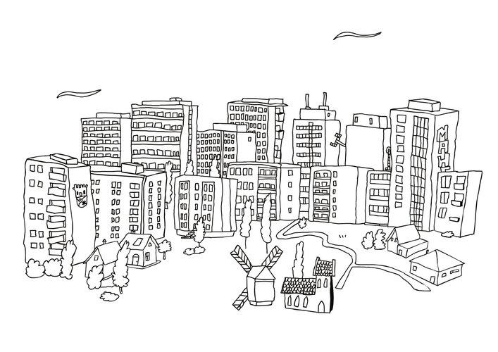 Comicbild der "Skyline" von Marzahn-Hellersdorf