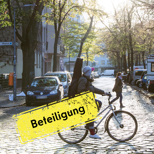 Herbstlicher Sonnenuntergang, Elbestrasse, Radfahrer mit Instrument, Beteiligung