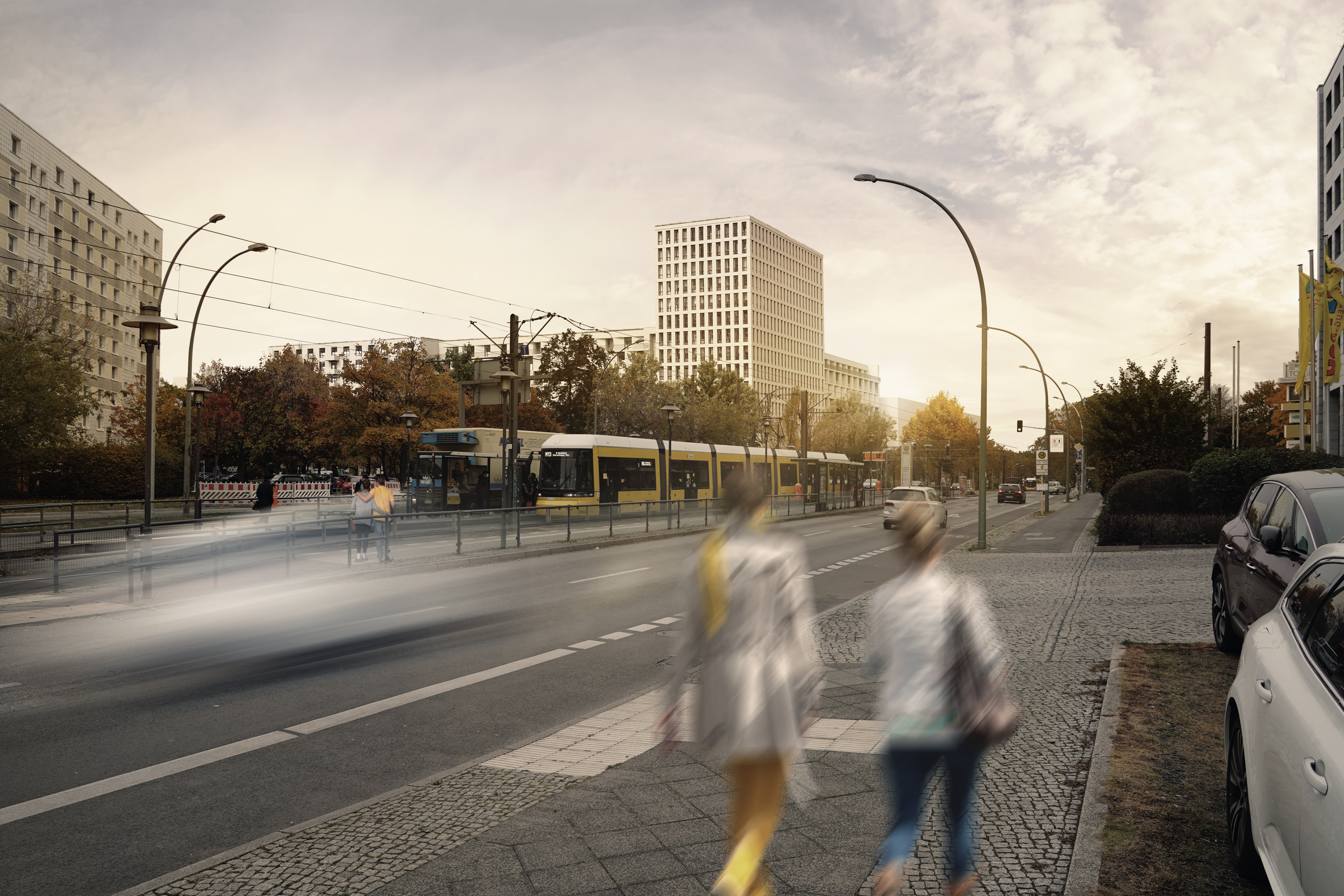 Die Kreuzung Weißenseer Weg/Hohenschönhauser Straße erhält ein neues Gesicht. Der Hochpunkt wirkt als Entrée für das neue Quartier