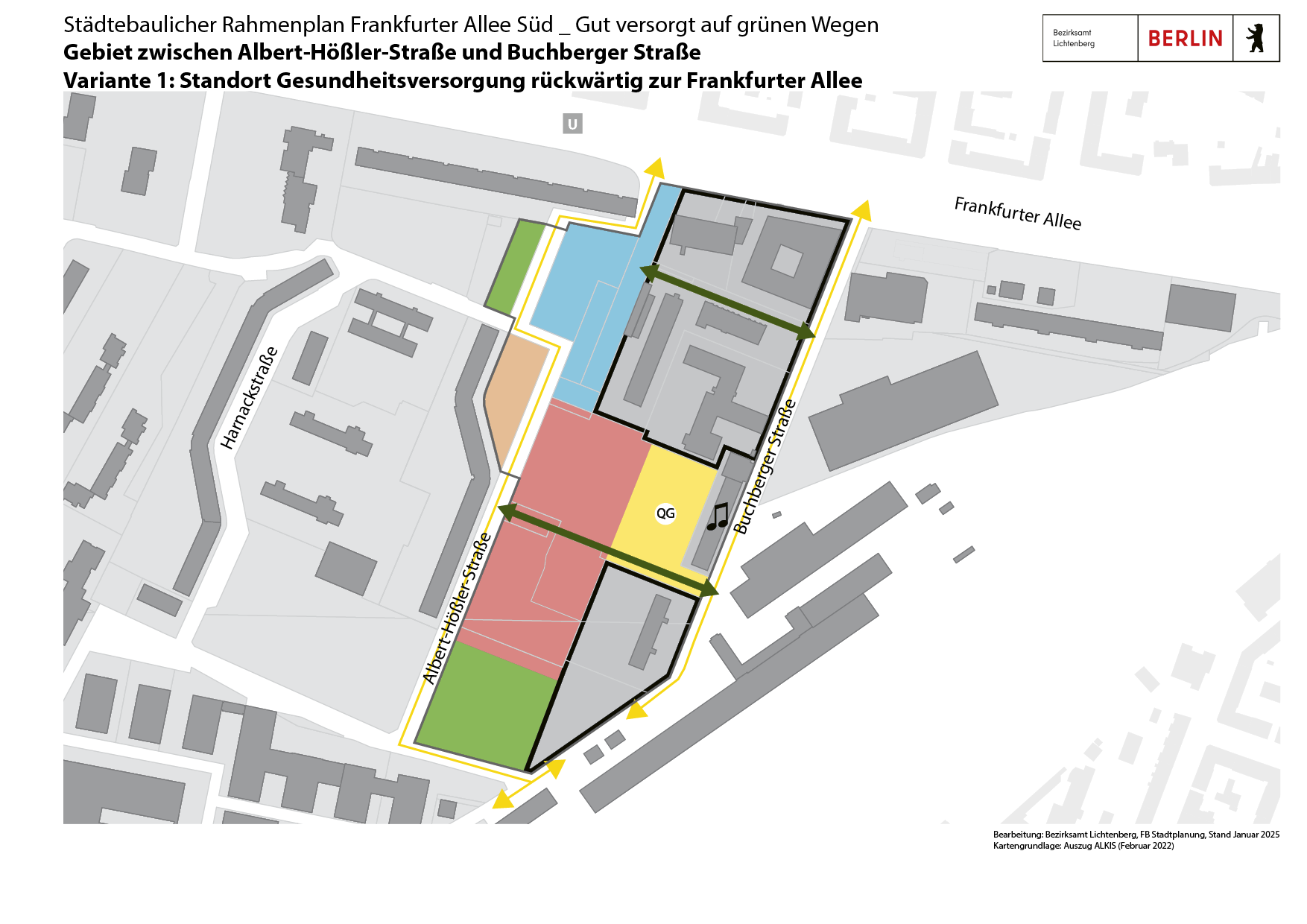 Variante 1: Standort Gesundheitsversorgung rückwärtig zur Frankfurter Allee