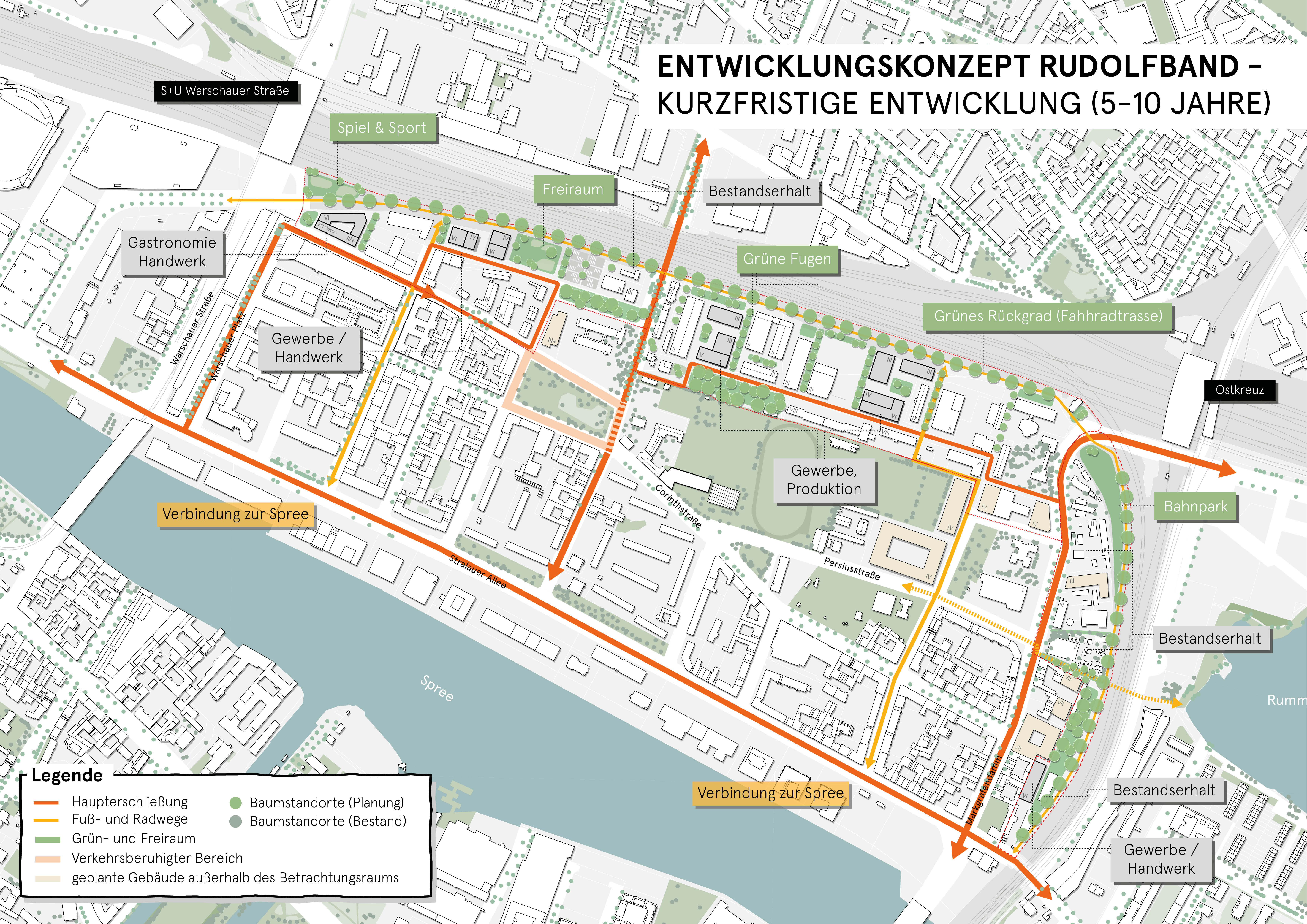 Karte kurzfristiges Entwicklungskonzept. Details siehe Text. Für mehr Inforamtionen gerne an einer der Stellen unter "über das Projekt" und dann "Hilfe..." wenden.