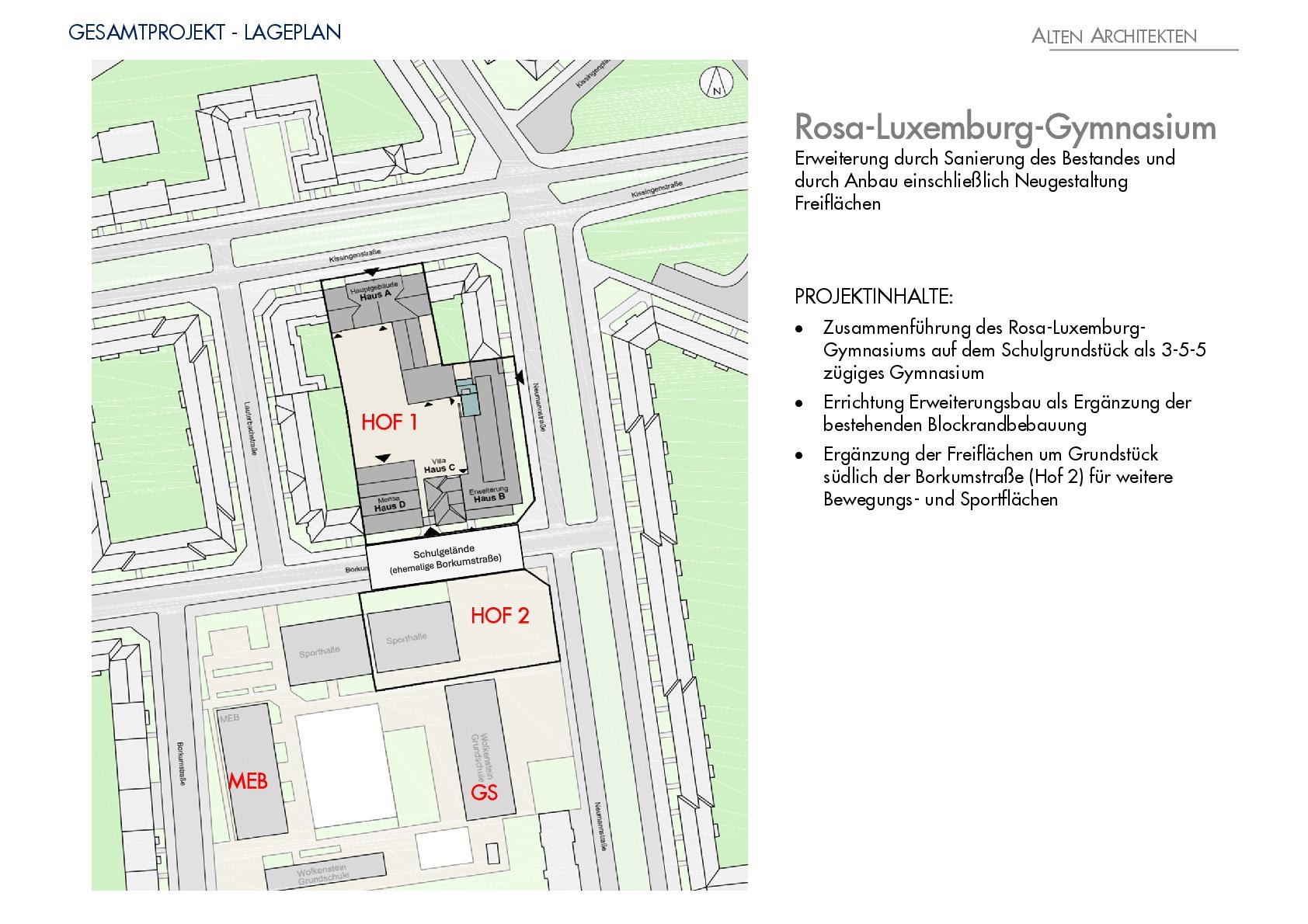 Ziel und Inhalt der Maßnahme am Rosa-Luxemburg-Gymnasium und Ansicht auf das Gebiet von oben