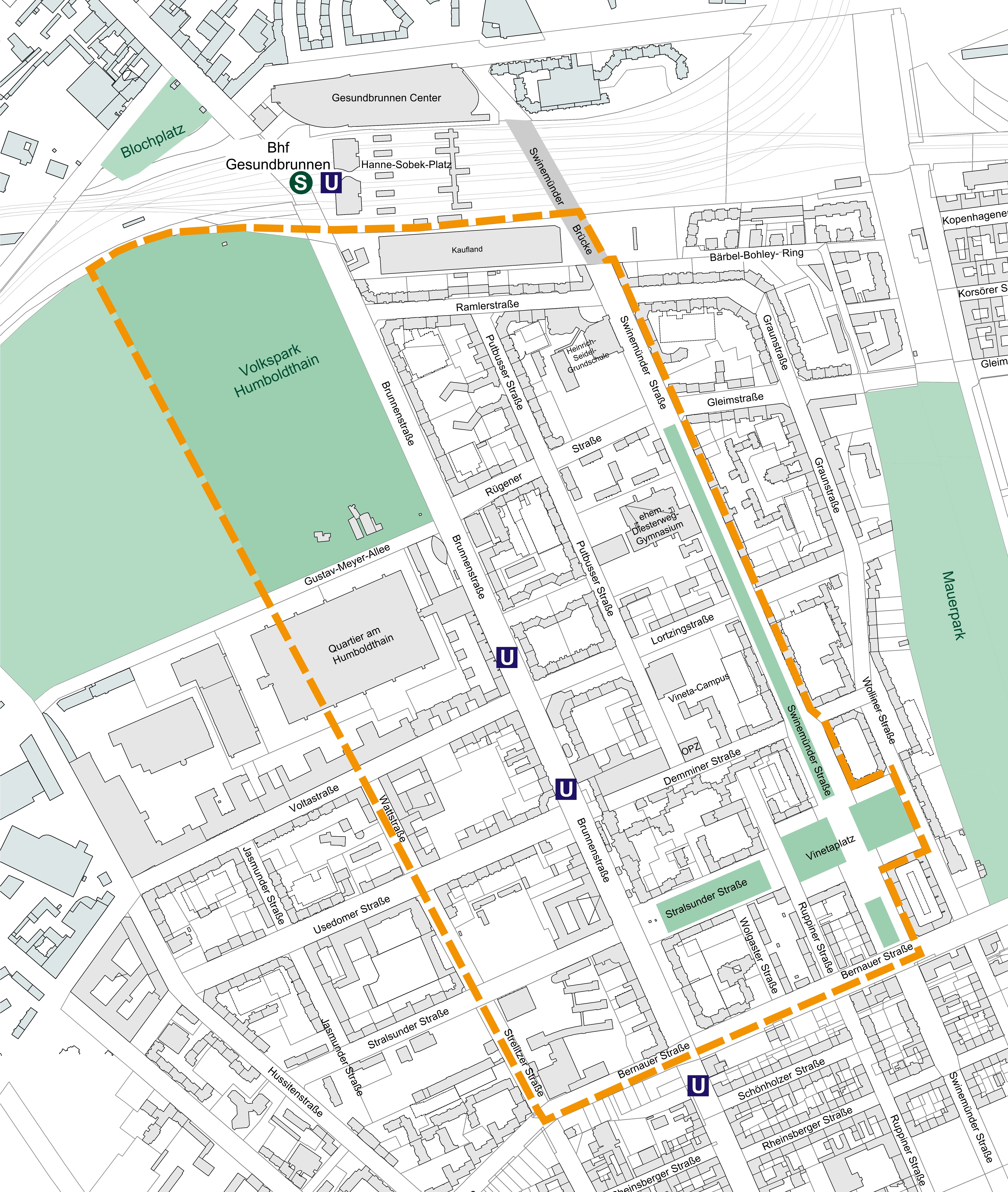 Karte des Untersuchungsraums Brunnenstraße Nord