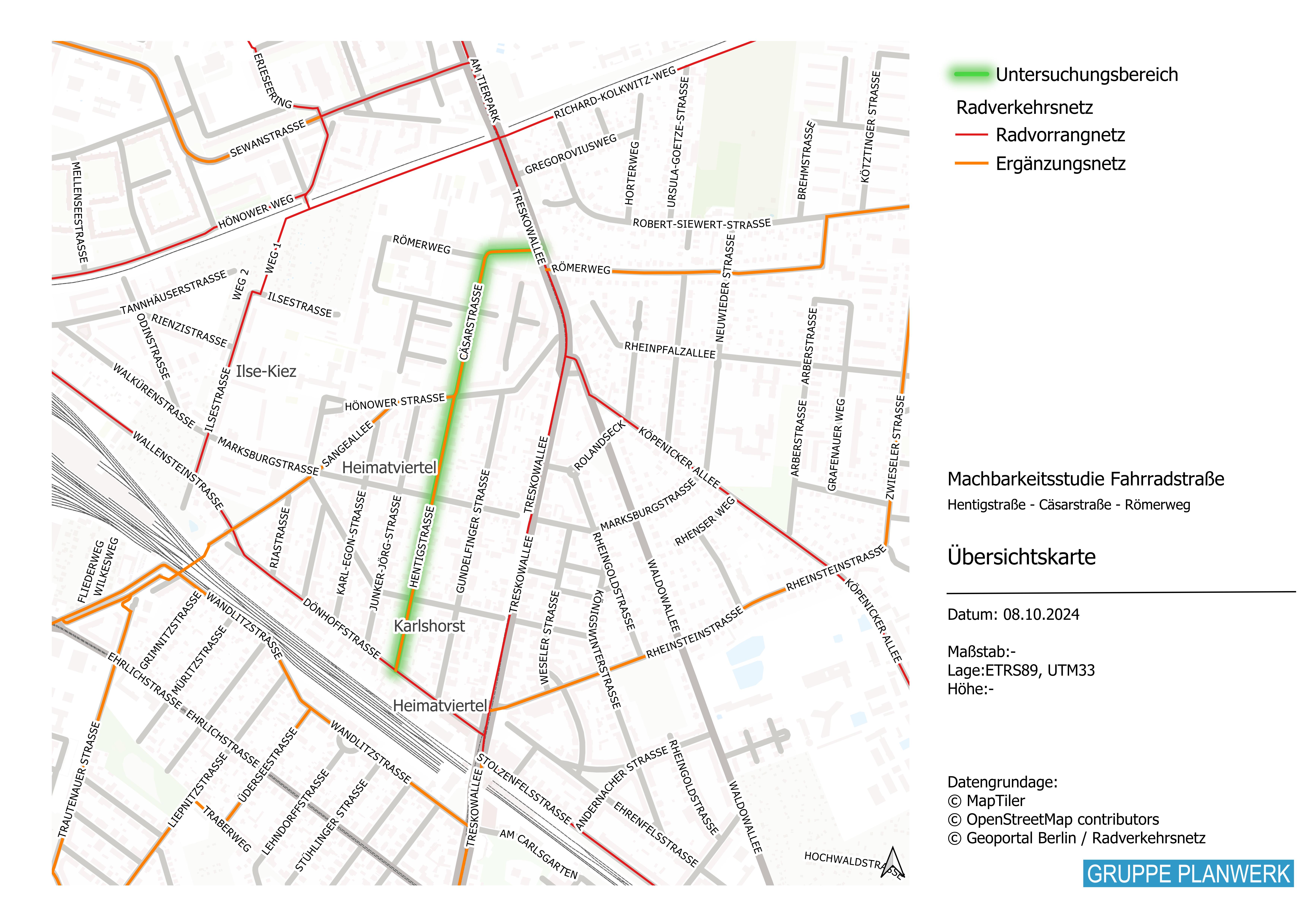 Straßenkarte von Karlshorst Noedwest mit hervorgehobenem Straßenzug