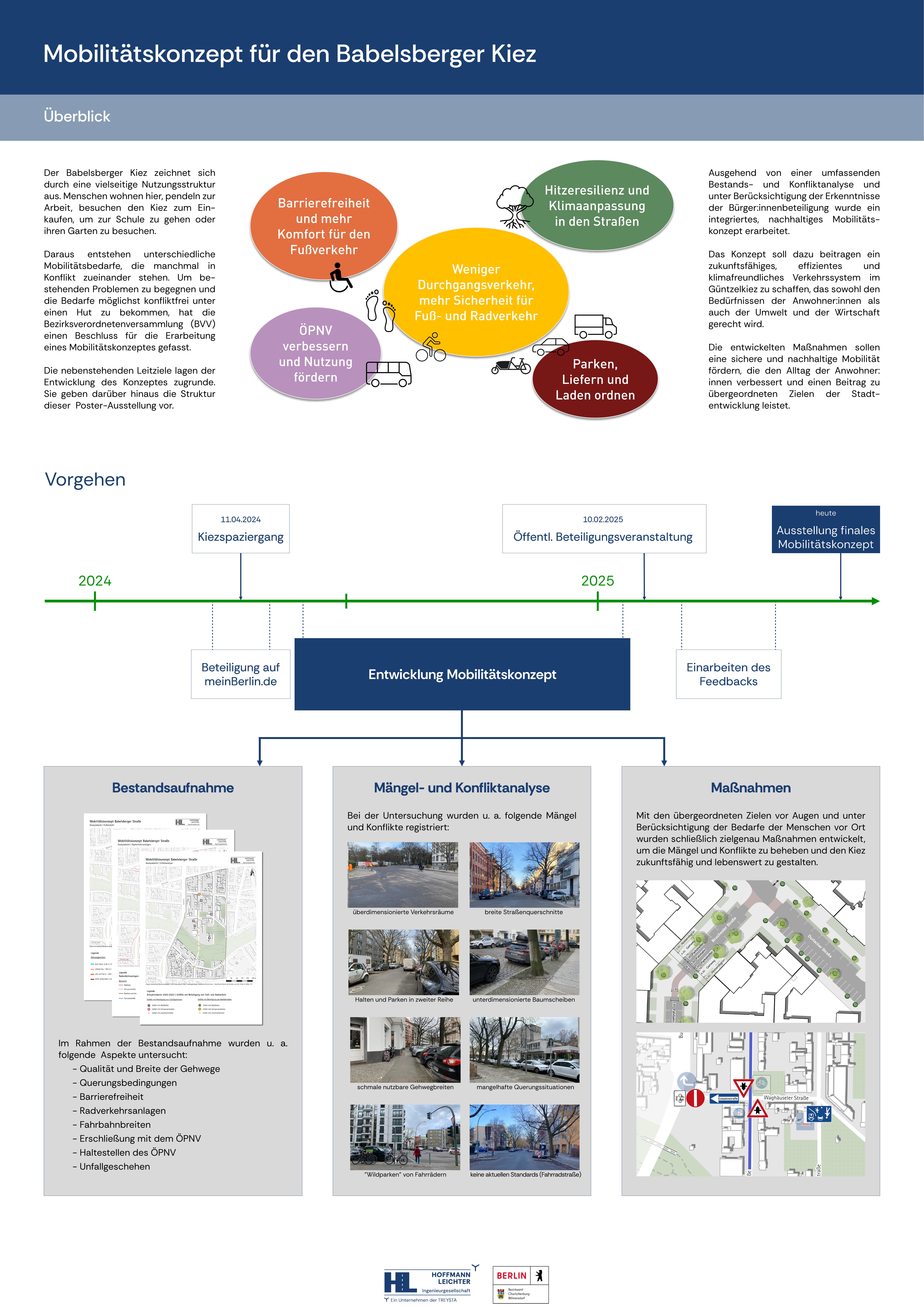 Das Poster stellt allgemeine Informationen zum Mobilitätskonzept für den Babelsberger Kiez dar.