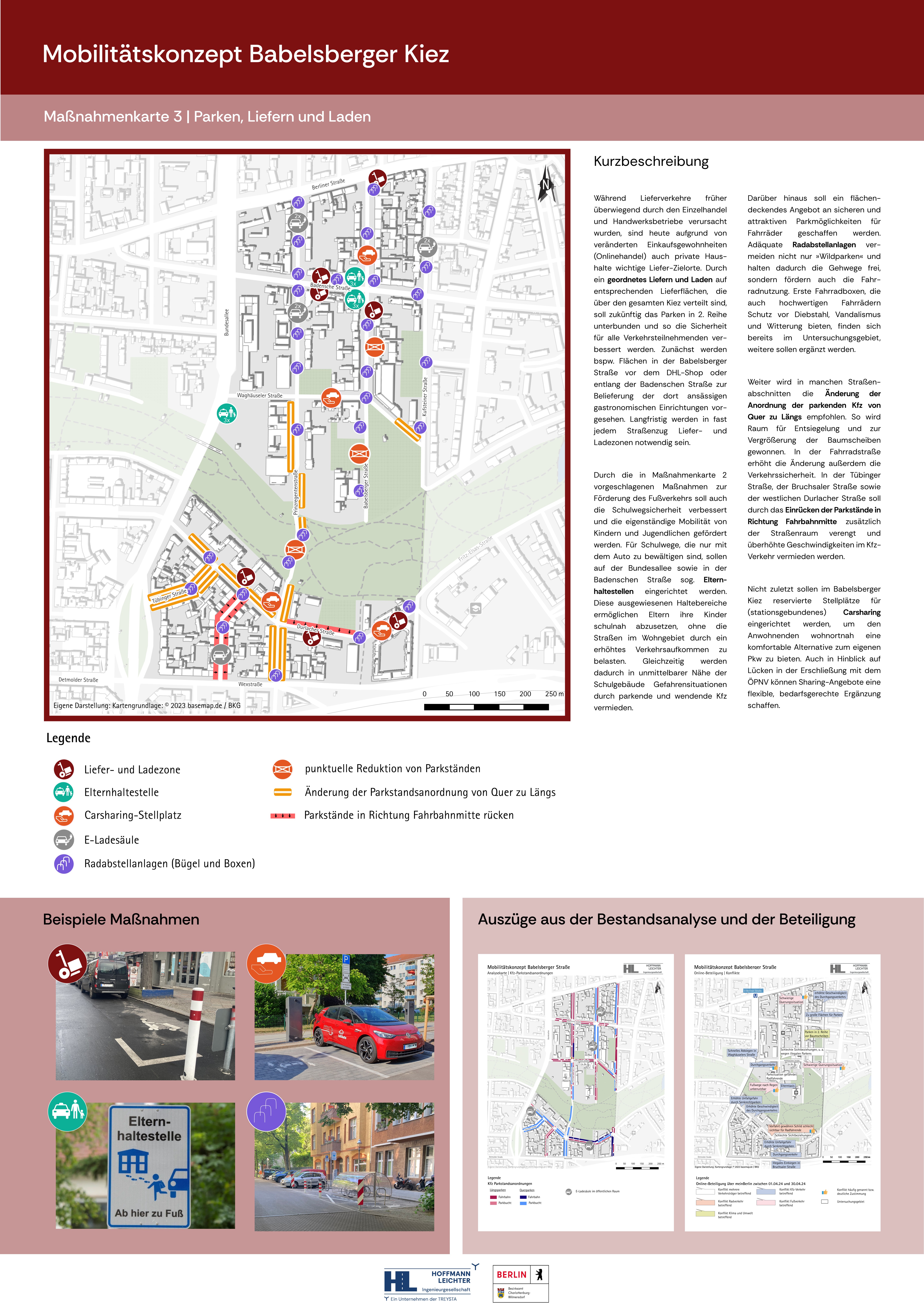Poster mit Maßnahmen, die das Thema "Parken, Liefern und Laden" betreffen