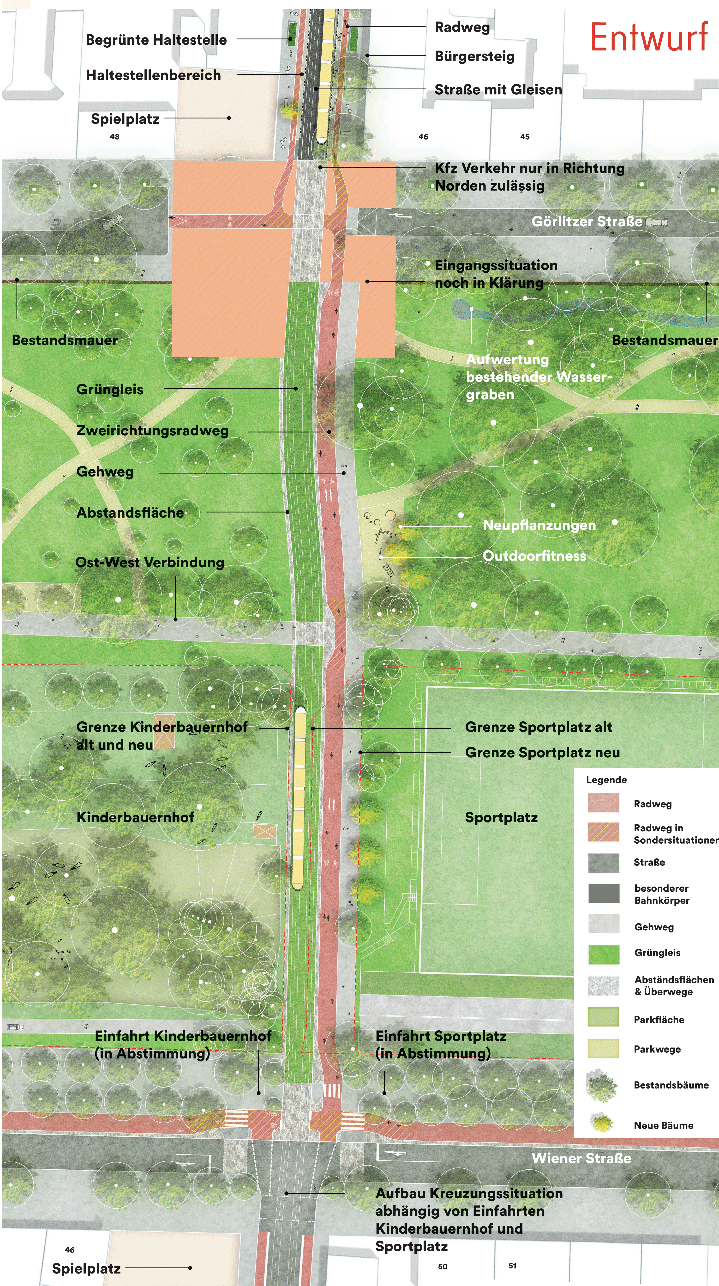 Diese Abbildung zeigt eine illustrierte technische Zeichnung des Bauabschnitts Görlitzer Park