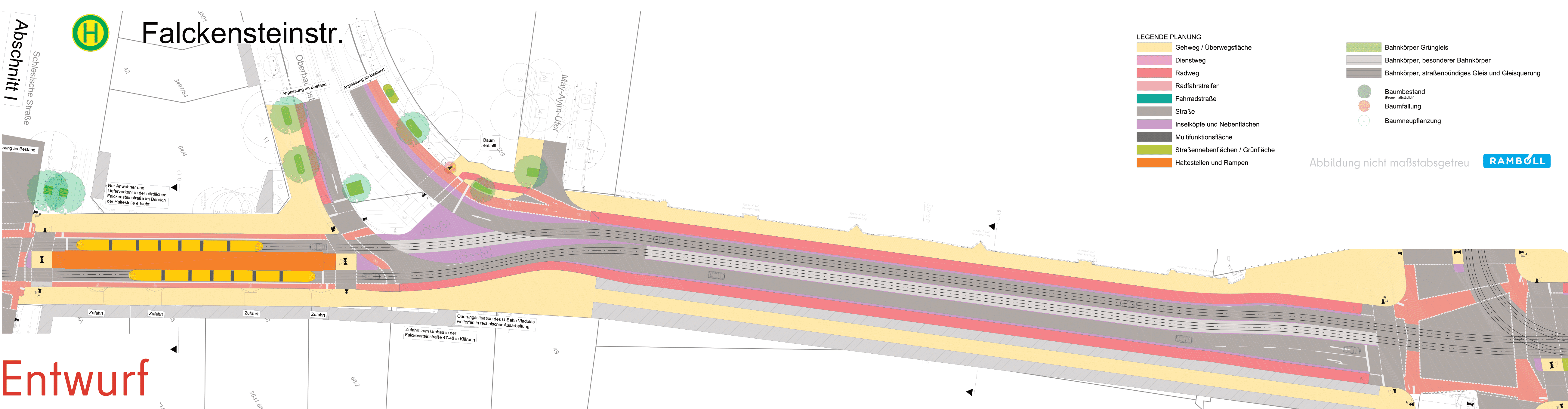 Diese Abbildung zeigt eine technische Zeichnung des Bauabschnitts Oberbaumbrücke