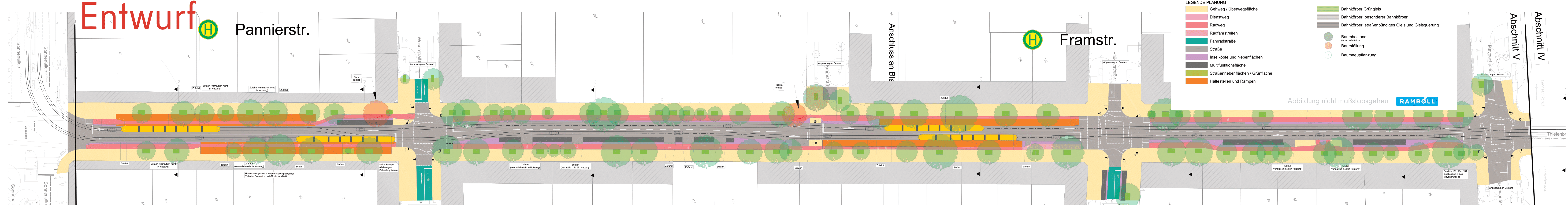 Diese Abbildung zeigt eine technische Zeichnung des Bauabschnitts Pannierstraße