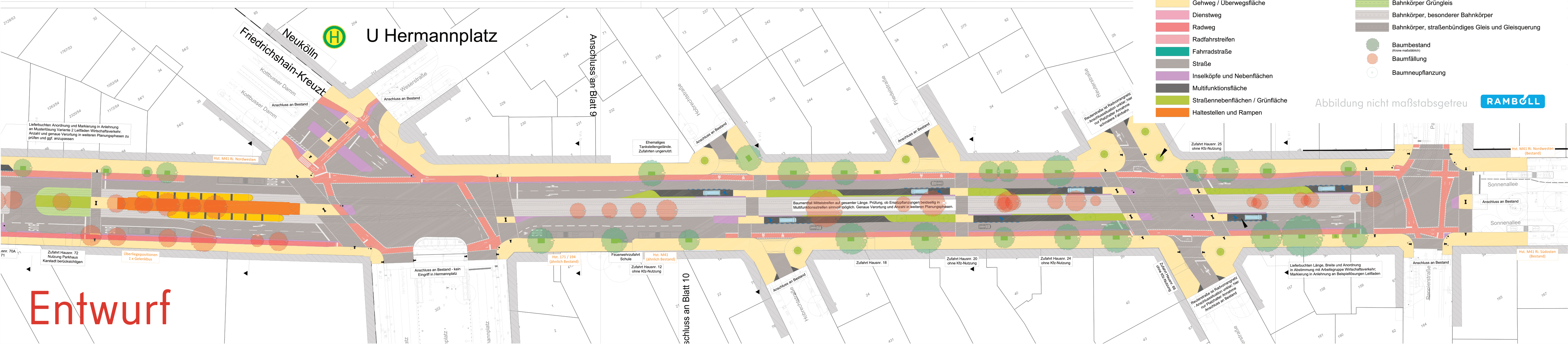 Diese Abbildung zeigt eine technische Zeichnung des Bauabschnitts Sonnenallee und Urbanstrasse