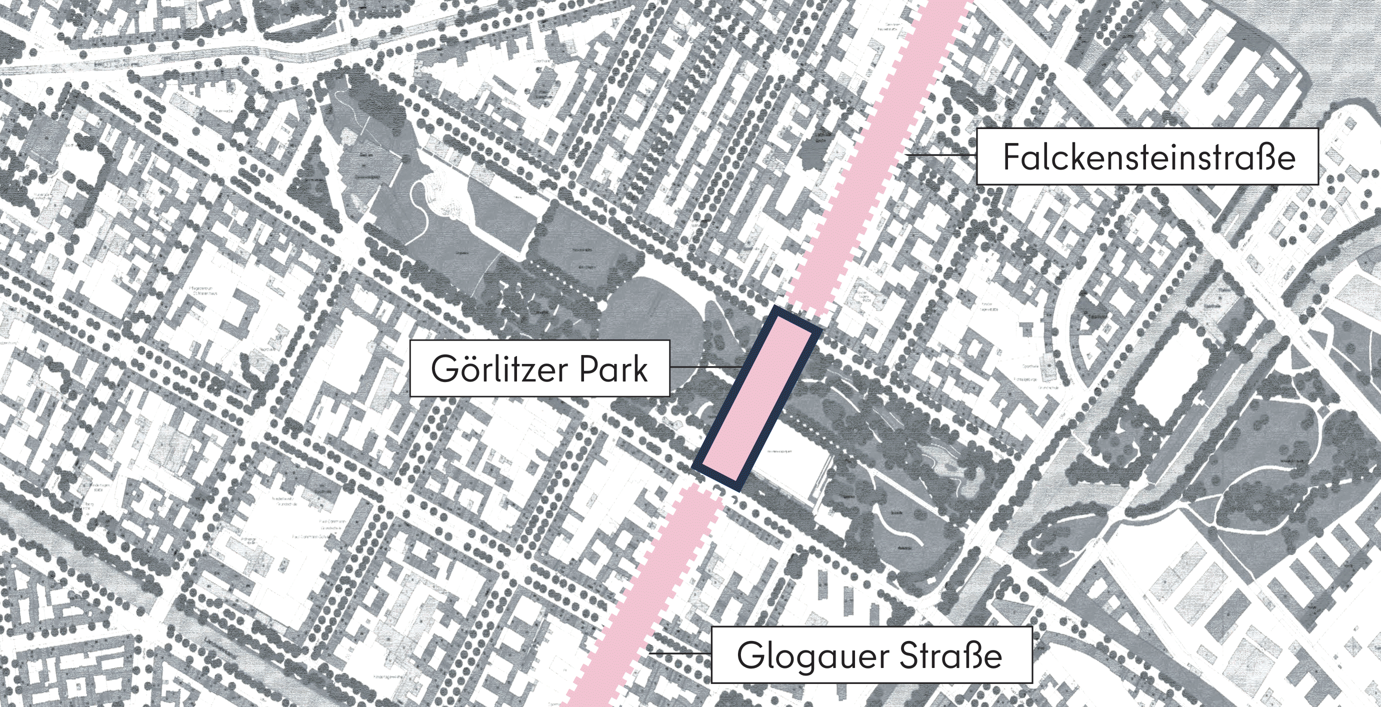 Dieses Bild zeigt eine grafische Darstellung des Abschnitts Görlitzer Park aus der Vogelperspektive