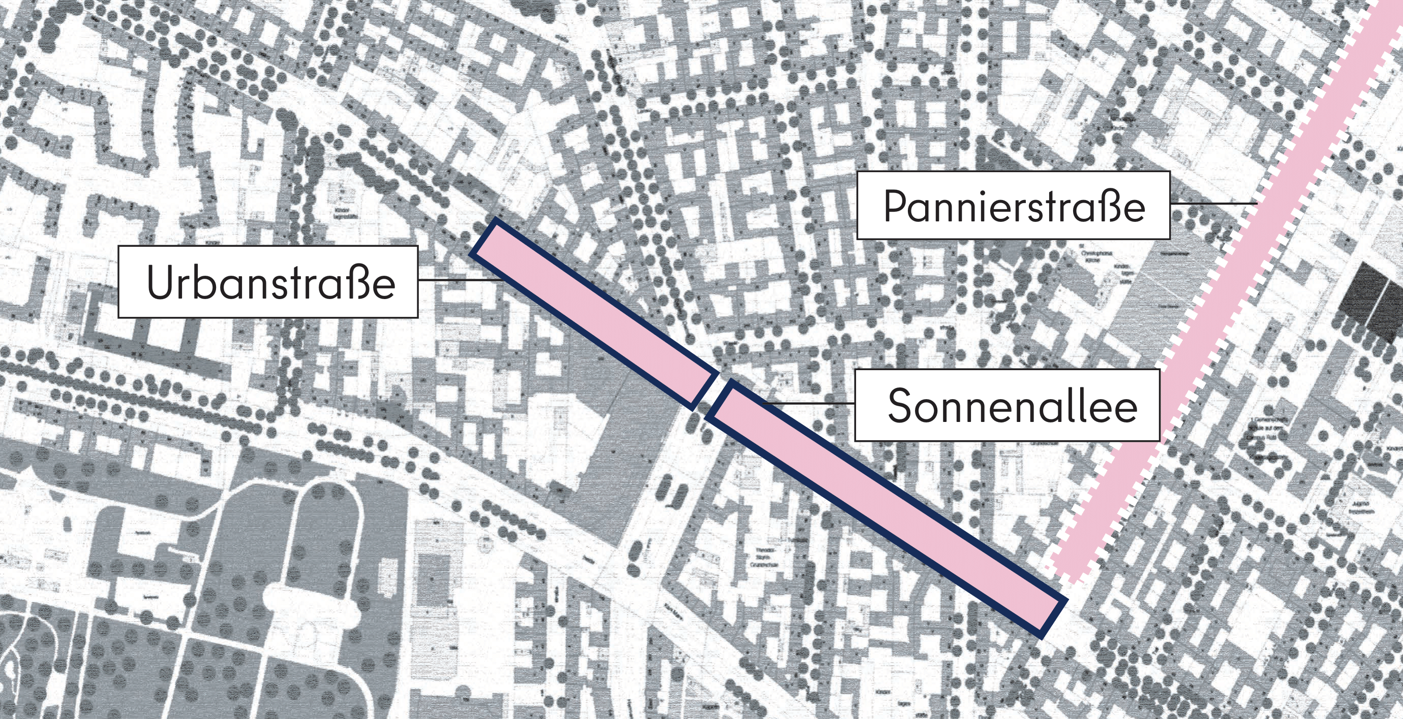 Dieses Bild zeigt eine grafische Darstellung des Abschnitts Sonnenallee und Urbanstraße aus der Vogelperspektive