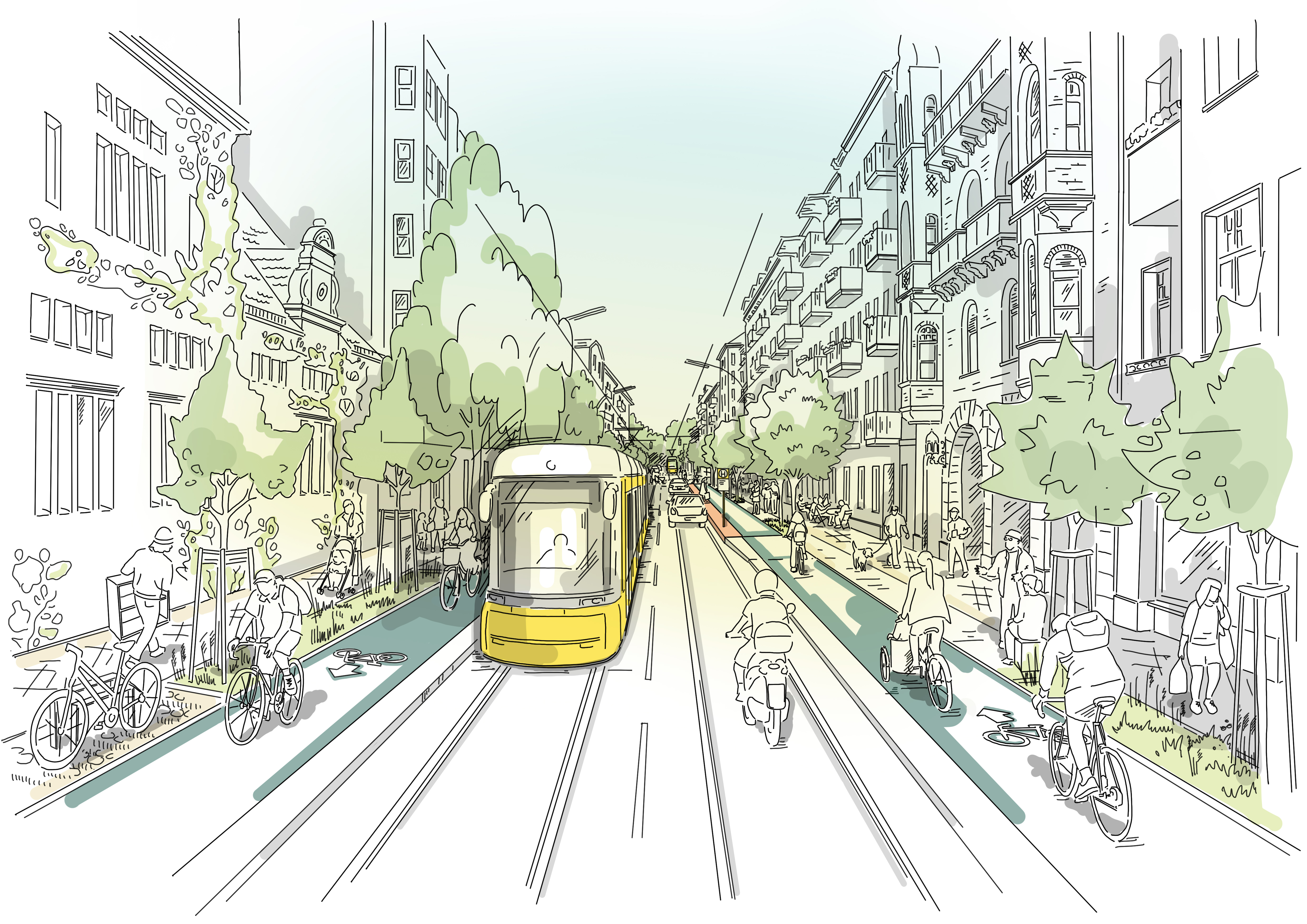 Diese Abbildung zeit eine skizzenhafte Darstellung der Straßenbahnführung nach der Fertigstellung des Projekts