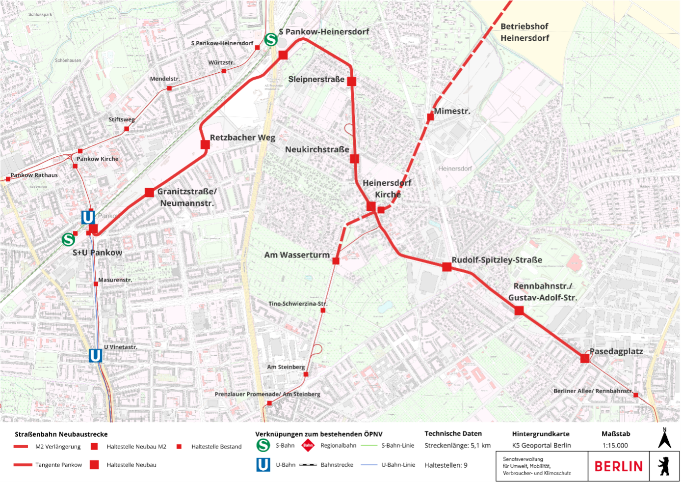 Karte der neuen Straßenbahnstrecke