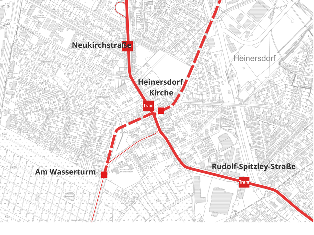Übersicht Abschnitt 2: Ortskern Heinersdorf (Höhe Romain-Rolland-Straße 37 bis zum Knoten Rothenbachstraße)