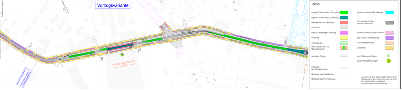 Lageplan Abschnitt 1 von Rennbahnstraße, Höhe Haltestelle Gustav-Adolf-Straße bis Ortseingang Heinersdorf