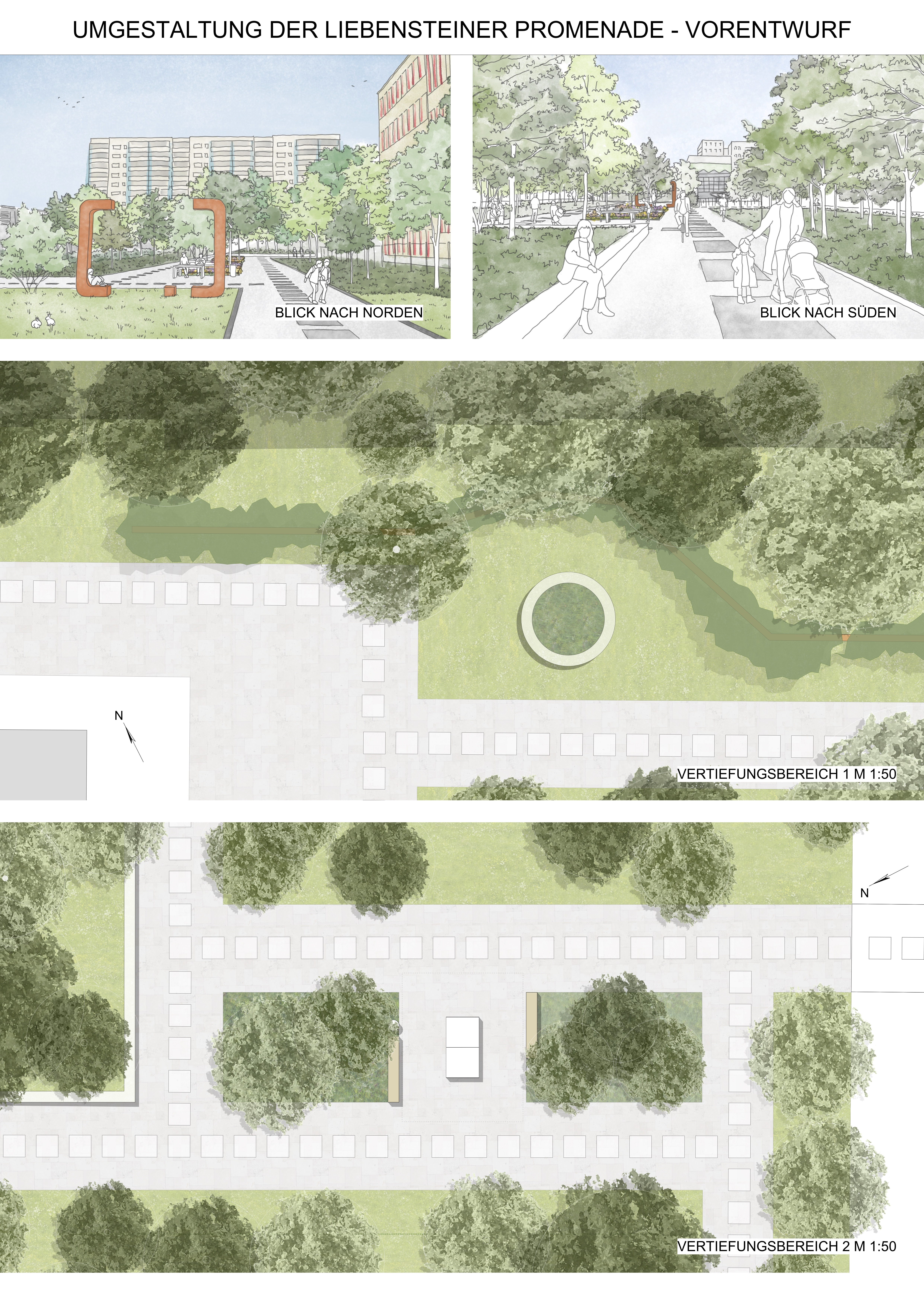 Perspektivische Darstellungen mit Blick nach Nord und Süd