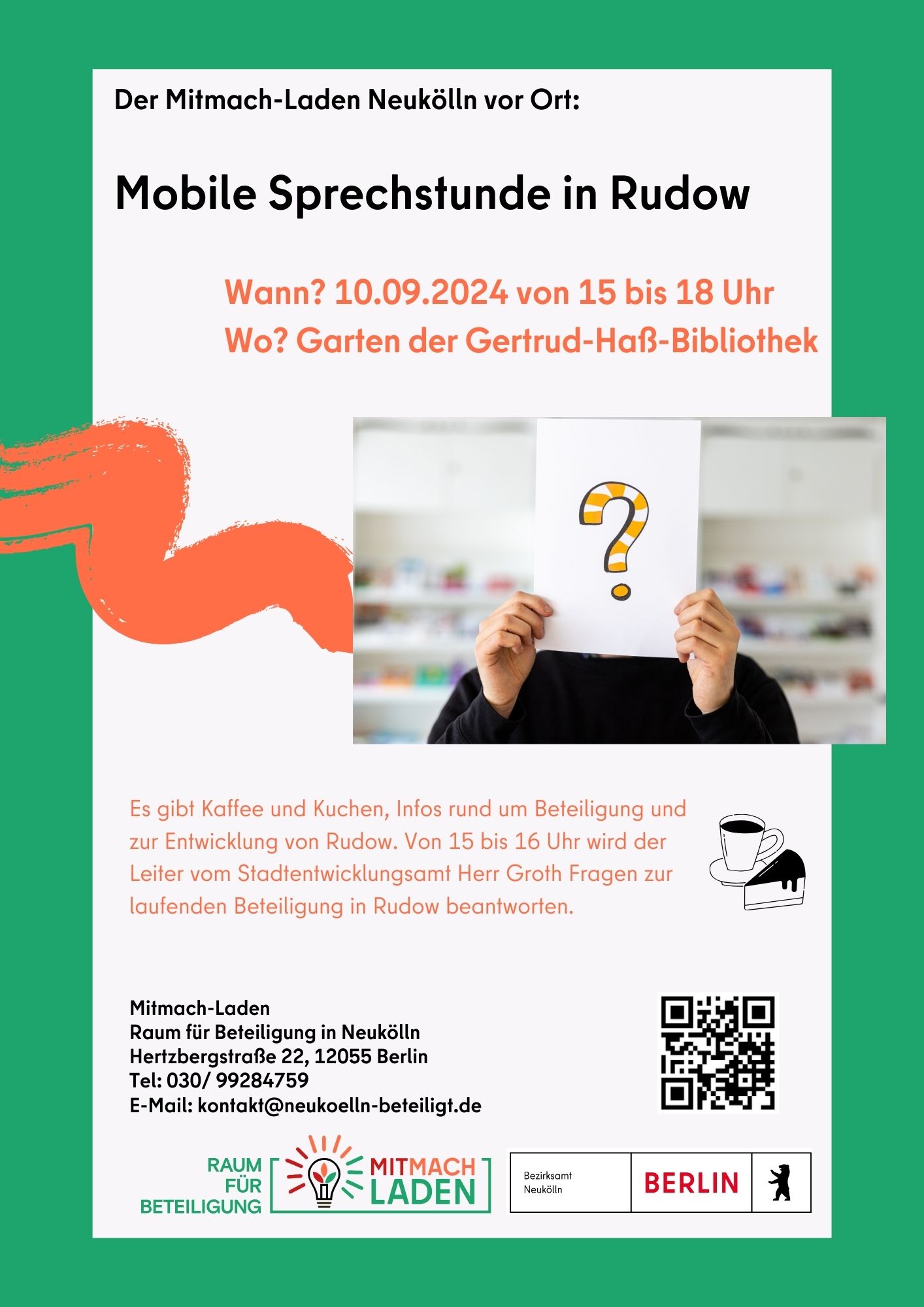 Plakat zur mobilen Sprechstunde des Mitmach-Ladens