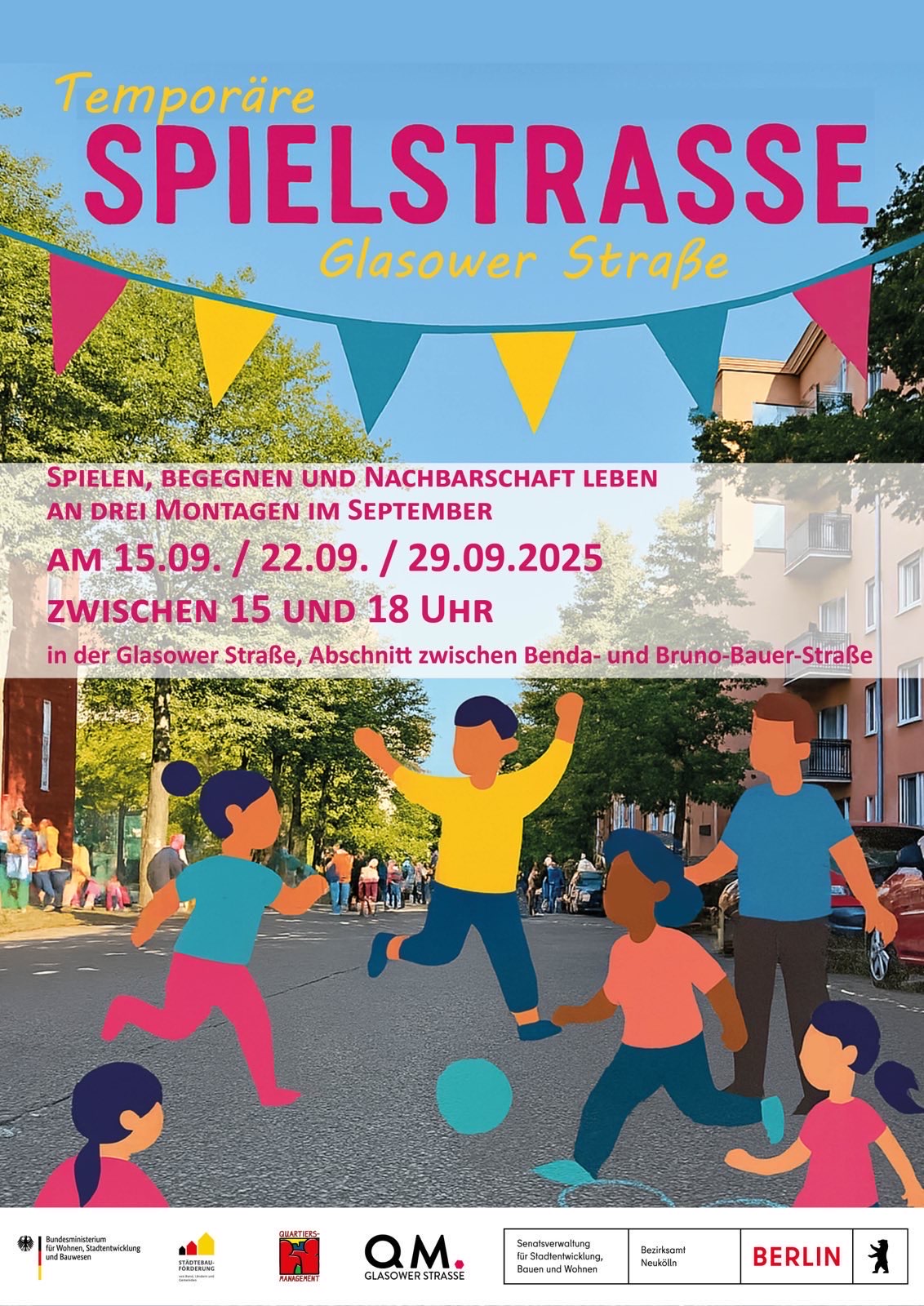 Flyer zur Glasower Sraße Spielstraße 2025