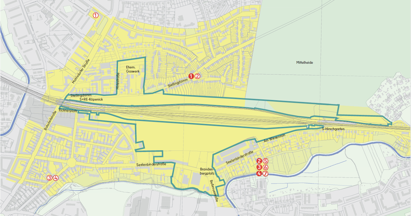 Karte des Fördergebiets mit Projektstandorten © UrbanPlan 