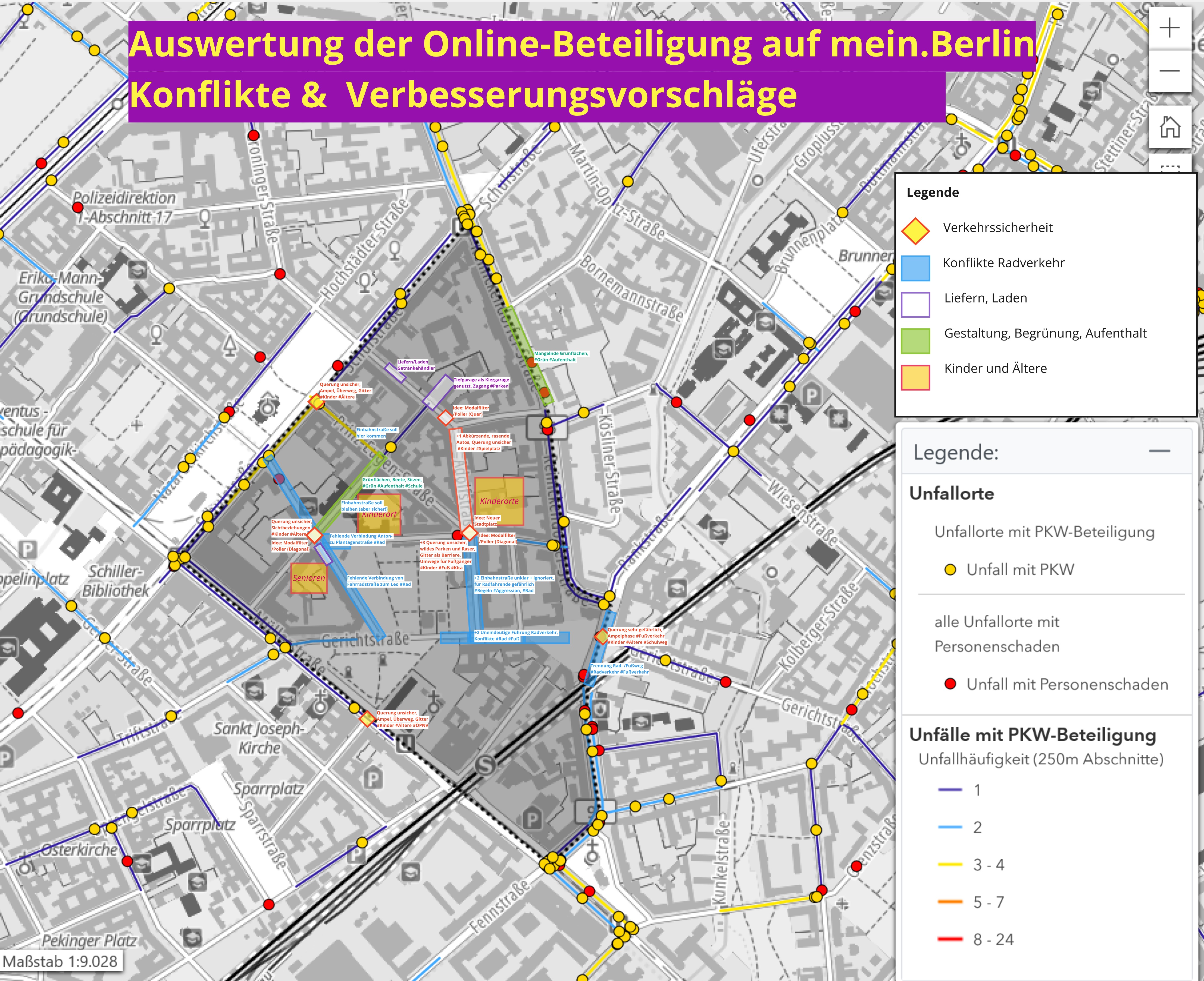 Karte 1: Kombinierte Auswertung der Hinweise zu aktuellen Konflikten und Vorschlägen zur Verbesserung 