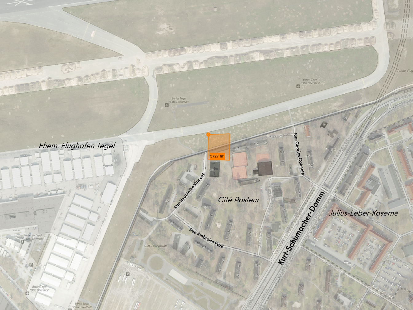 Übersichtskarte mit markiertem Vorhabengrundstück