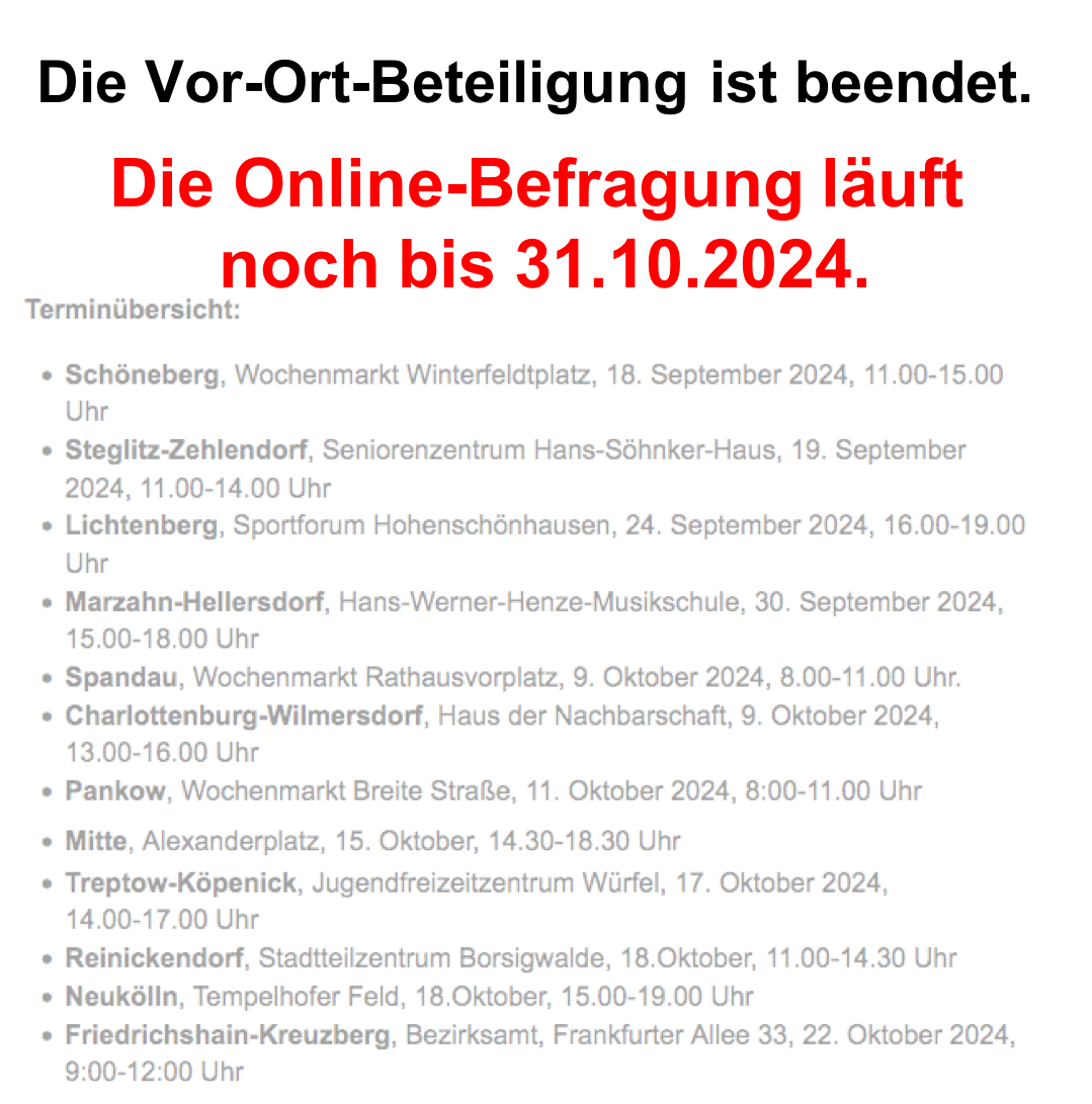 Die Vor-Ort-Beteiligung ist beendet.  Die Online-Befragung läuft  noch bis 31.10.2024.